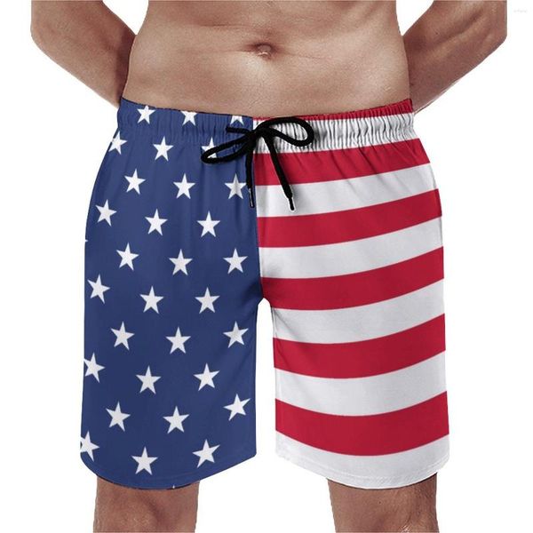 Erkek Şort ABD Bayrak Yarım ve Tahta Yaz Yıldızları Kısa Pantolon Koşan Vintage Tasarım Büyük Boyu Plaj Makaraları