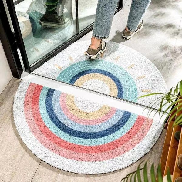 Tapetes semi-circulares de alto elástico resistente ao desgaste anel de fio tapete de pé casa varanda porta entrada ao ar livre