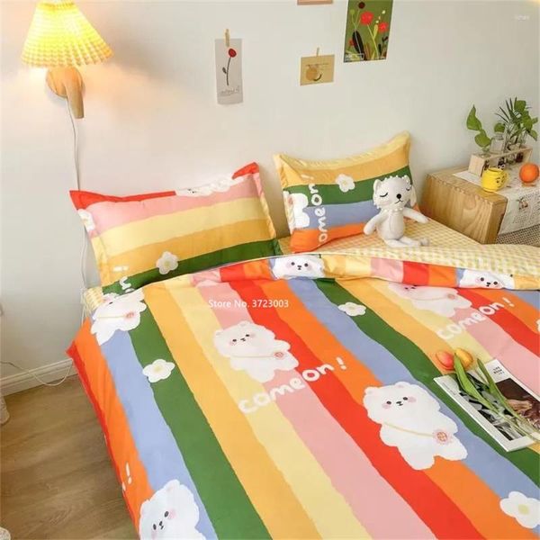 Set di biancheria da letto Giallo carota stampato Tessili per la casa Copripiumino Lenzuolo Federa Set Ragazze Kid Teen Donna Biancheria da letto Biancheria da letto