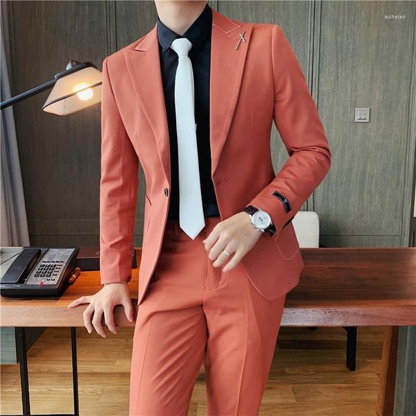 Ternos masculinos estilo britânico sólido bordado fino negócios formal homem casamento noivo e padrinho vestido terno baile de formatura smoking 2 peças conjunto