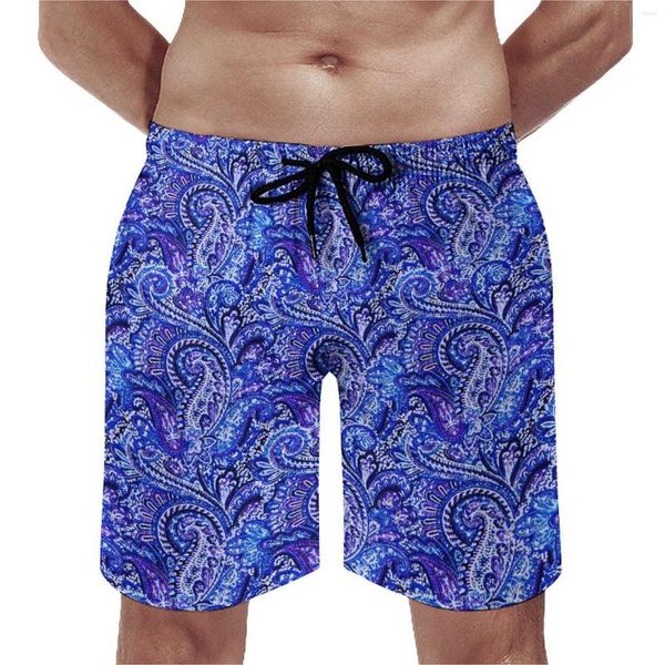 Pantaloncini da uomo Vibrant Blue Paisley Gym Summer Retro Print Surf Beach Comodo costume da bagno alla moda taglie forti