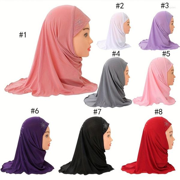 Ethnische Kleidung Ramadan Einteiliger Hijab-Schal Muslimische Kinder Mädchen Kopftuch Kristall Islamische Gebetsmütze Hut Arabische Kopfbedeckung Turabn-Kappen