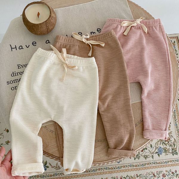 Outono novo estilo calças de bebê algodão bebê menino recém-nascido menina calças quatro estações cor sólida roupas macias 2569