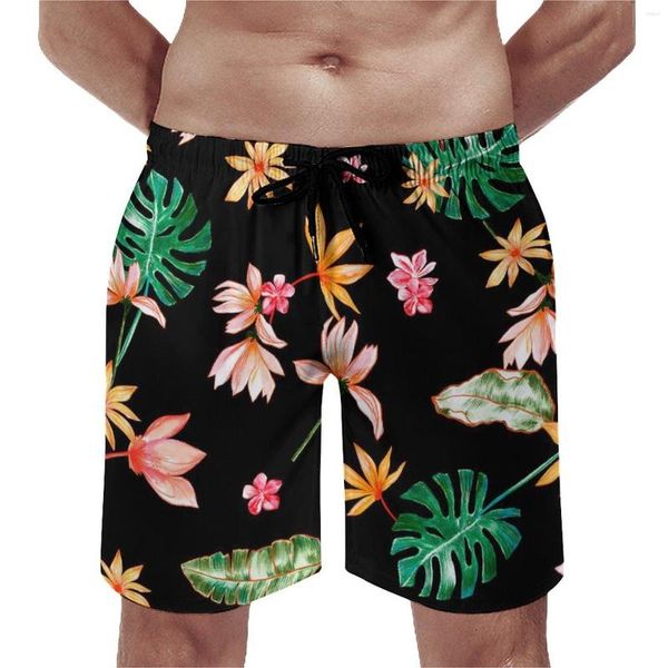 Shorts masculinos com estampa floral, verão, folha de palmeira, moda esportiva, praia, calças curtas, confortáveis, engraçado, gráfico, tamanho grande, calções de banho