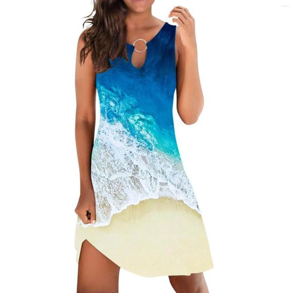 Повседневные платья Женское пляжное платье с короткими рукавами с принтом Темперамент Синяя полоска для женщин