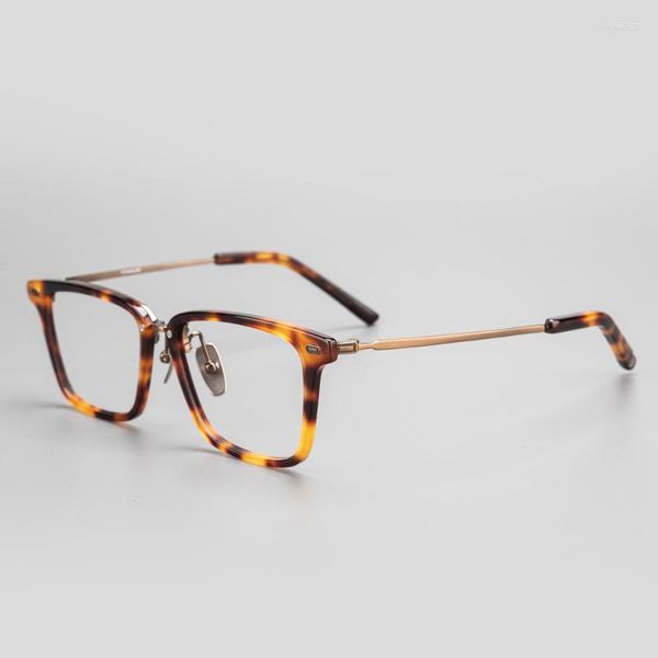 Lunettes de soleil Cadres Original Vintage Square Tortoise Lunettes Cadre pour hommes et femmes Fabriqués à la main Super Light Flexible Titanium Myopia Lunettes