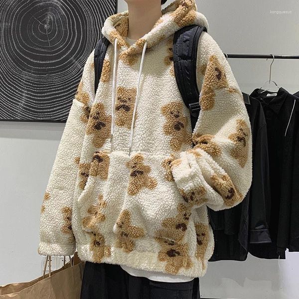 Felpe con cappuccio da donna HOUZHOU Harajuku Kawaii Donna Autunno Inverno Caldo pullover in pile oversize Addensare Felpa in lana di agnello Coreano Casual