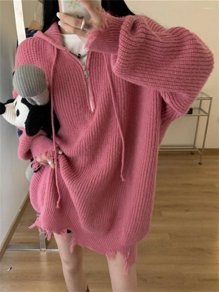 Женские свитера Alien Kitty с кисточками и капюшоном, женские однотонные оверсайз, сладкий шик, зима 2023, свободные повседневные офисные женские вязаные пуловеры, теплые