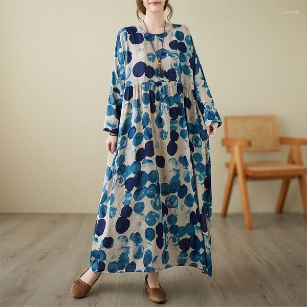 Abiti casual 2023 arrivo stampa floreale manica lunga oversize ampio abito autunnale vacanza stile viaggio moda donna primavera