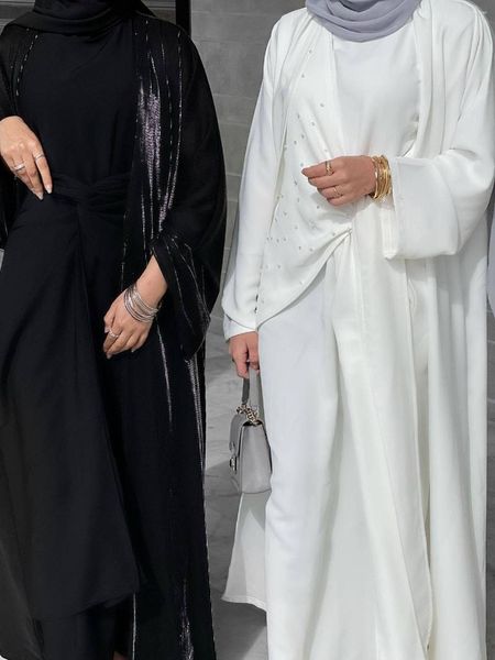 Этническая одежда Ins Djellaba Мусульманские комплекты из 2 предметов Костюмы ручной работы с бриллиантами Элегантные длинные исламские женские скромные комплекты EID WY925