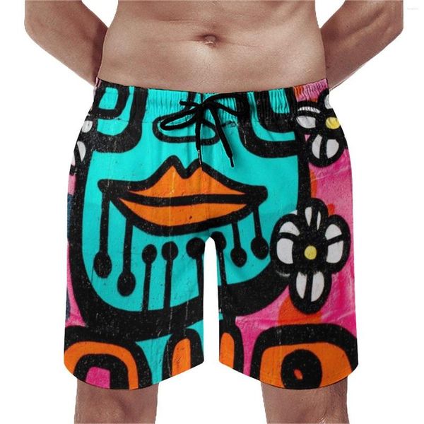 Pantaloncini da uomo Board Word Graffiti Face Divertente costume da bagno Street Art Stampa Maschi Asciugatura rapida Sport Fitness Pantaloni corti da spiaggia alla moda