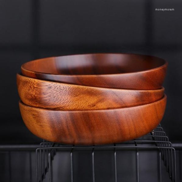 Tigelas Japão estilo madeira inteira fundo plano saladeira adulto redondo cor sólida grande talheres de acácia