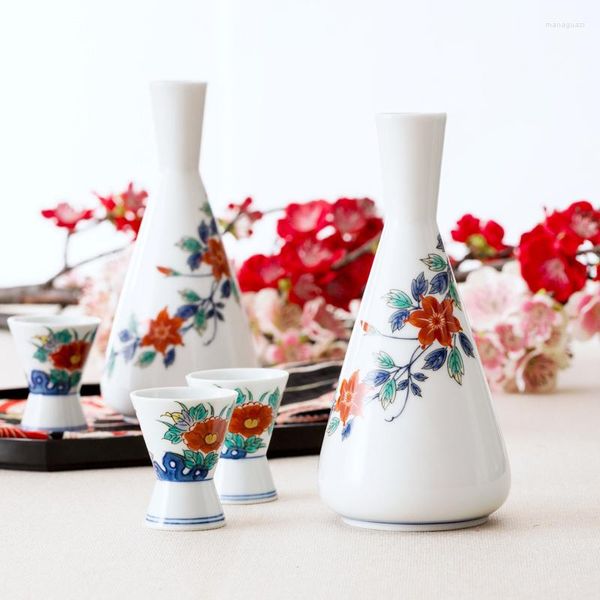 Fiaschette realizzate in stile giapponese vintage dipinte a mano con fiori sottosmalto, piccole bottiglie di sake in porcellana per la casa in ceramica