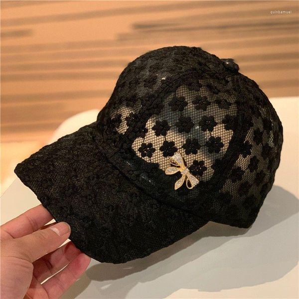 Top Caps Yaz İnce Dantel Beyzbol Kapağı Snapback Diamond Yay Şapkası Çocukların Mesh Nefes Alabilir Güneşlik Damağı