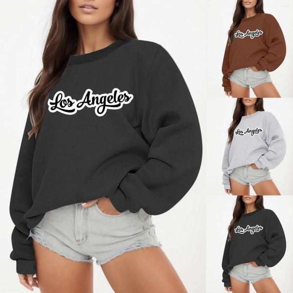 Hoodies femininos outono e inverno casual moda cor sólida em torno do pescoço moletom engraçado impresso manga comprida moletom com capuz camisetas de beisebol