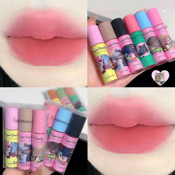 Lip Gloss Matte Mousse Lama Batom Veludo Macio Copo Antiaderente À Prova D 'Água de Longa Duração Sexy Tint Vermelho Bonito Gato Esmalte Maquiagem Cosméticos