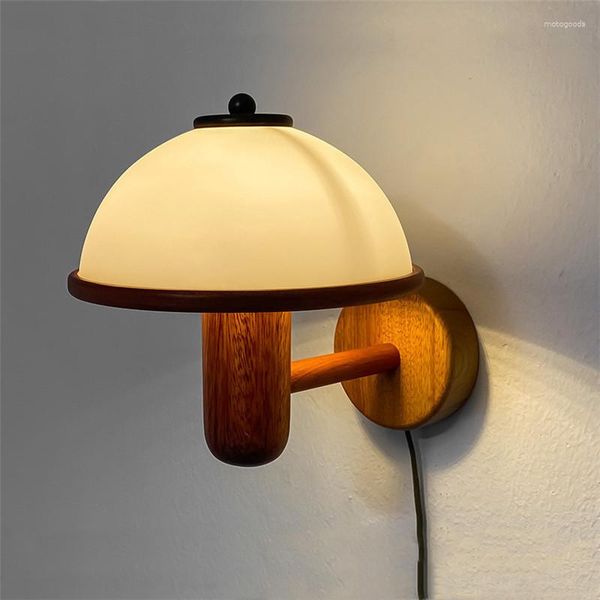 Lampada da parete in stile retrò a forma di fungo nostalgico in noce soggiorno camera da letto comodino corridoio corridoio luce decorativa