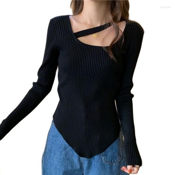 Женские свитера, черный, белый цвет, тонкий сексуальный корейский стиль, Harajuku, весна-осень-зима, вязаный винтажный пуловер, мода 2023, женский