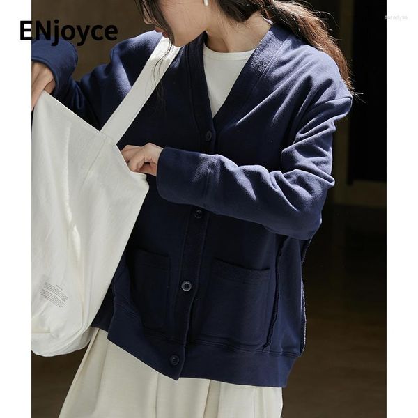 Женские толстовки, модный кардиган в студенческом стиле с v-образным вырезом, толстовка, куртка, женская корейская повседневная свободная куртка с длинными рукавами, осень 2023