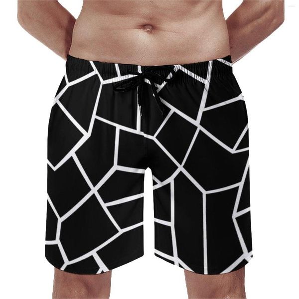 Shorts masculinos verão board branco linhas nórdicas esportes fitness mosaico design geométrico praia calças curtas havaí secagem rápida troncos de natação