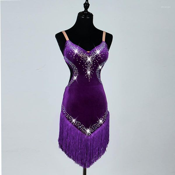 Bühnenkleidung Höhe Qualität Latin Dance Kleider für Damen Maßgeschneiderte Diamanten Quaste Röcke Frauen Latino Ballsaal Kleid DQ11021