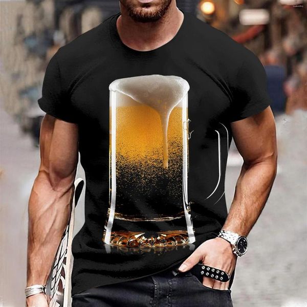 Homens camisetas Mens 3D Cerveja Raglan Manga Impressão Camisa de Compressão Traje de Rua Gráfico Manga Curta Esportes Fitness Quick Dry Tops