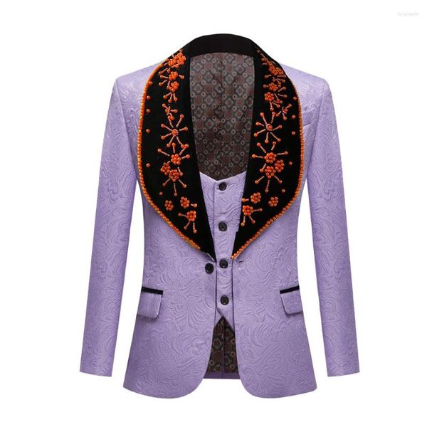 Ternos masculinos de 2 peças, slim fit, casual, negócios, noivos, gola colorida, lapela, smoking para casamento formal (colete blazer)