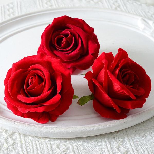 Flores decorativas simuladas flor rosa veludo pano mão sentir guia de estrada casamento layout parede dia dos namorados diy