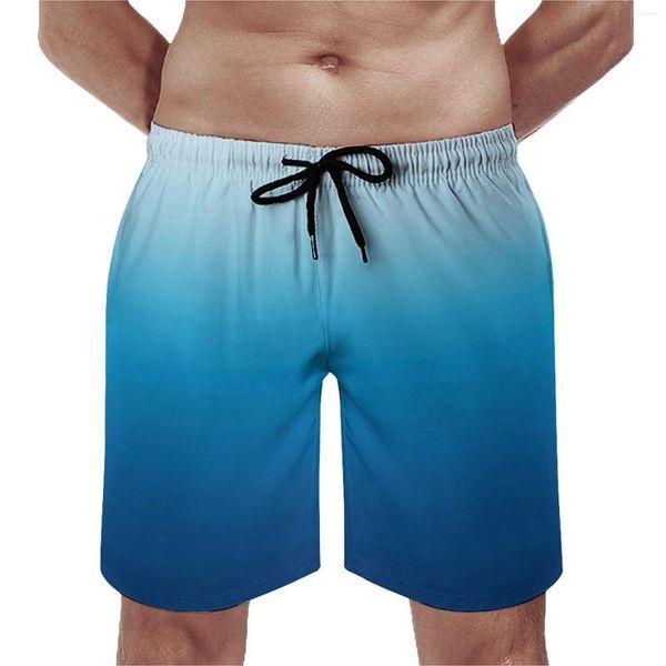 Herren-Shorts, Fitnessstudio, Meer, süße Hawaii-Badehose, hellhimmelblau bis tiefblau, für Männer, schnell trocknend, Surfen, Übergröße, Strand