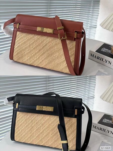 ys Bolsa de tecido Manhattan Bolsa estéreo quadrada Bolsa de ráfia natural Bolsa de couro versátil Bolsa de ombro Bolsa mensageiro de luxo Item nº 6829