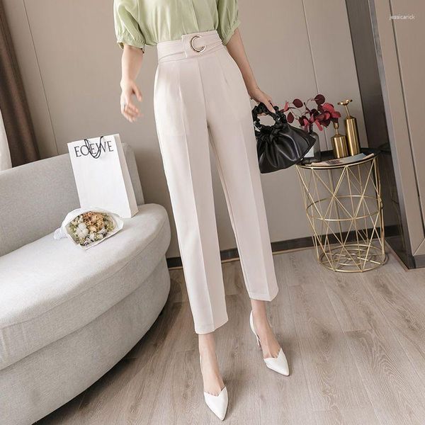 Pantaloni da donna Abito da donna a vita alta da ufficio Lady Harem Pantaloni da donna Nero Beige Moda coreana Capris Q568