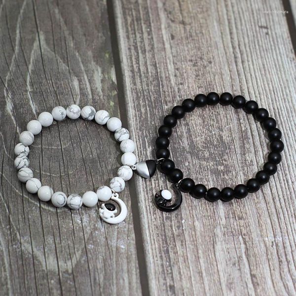 Braccialetti con ciondoli 2 pezzi Magnete per San Valentino Coppia braccialetto Bracciale con serratura a chiave accoppiato per gli amanti Nero Bianco Cuore Braslet abbinato Dag