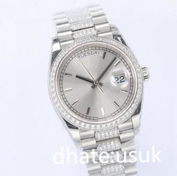 Moda Unisex Saatler Bilek saatleri 36mm Gümüş 128348 Pearl Dial Dial Diamond Safir Su geçirmez Otomatik Mekanik Erkek Bayanlar İzle