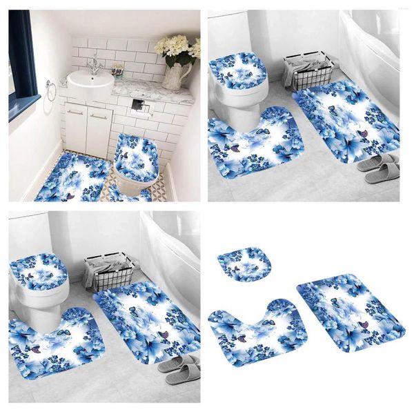 Capas de assento de vaso sanitário BlueButterfly 3 peças conjunto de tapete de banheiro e organizador de comodidades de capa