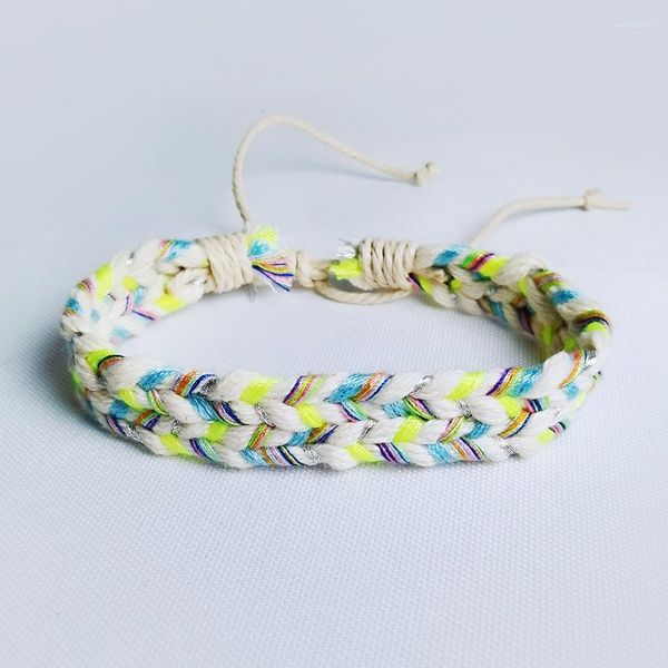 Link pulseiras qiluxy retro onda corda pulseira masculina mix-cor trançado artesanal envoltório ajustar comprimento pulseiras presente masculino