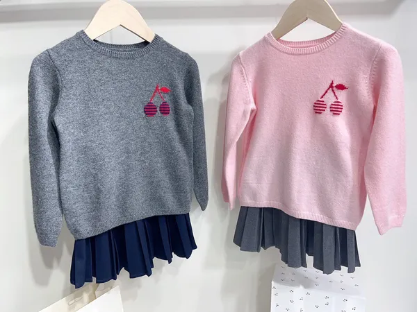 Camisola infantil meninas roupas de malha outono inverno manter quente cereja estampado suéter fofo