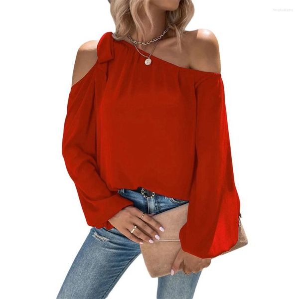 Kadınlar bluzları Tetyseysh 2023 Moda Yaz Kadın Şifon Bluz Dantel Yukarı Gevşek Mizaç Gömlekleri Soğuk Omuz Düz Renk Sokak Giysesi