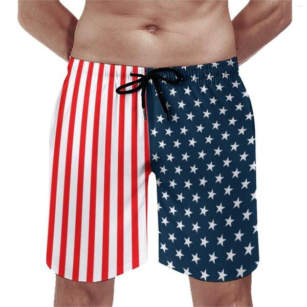 Shorts masculinos verão board dois tons listrado correndo bandeira americana estrelas e listras calças curtas havaí troncos de natação plus size