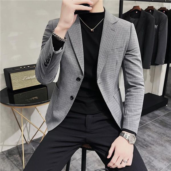 Männer Anzüge 2023 Herbst Karierten Anzug Business Casual Formal Wear einreiher Schlank Mode Alle-spiel Grau jacke