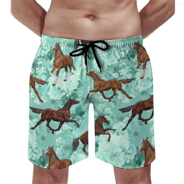 Pantaloncini da uomo Board Running Cavalli e fiori Stampa Hawaii Beach Trunks Horse Lover Abbigliamento sportivo ad asciugatura rapida Pantaloni corti taglie forti