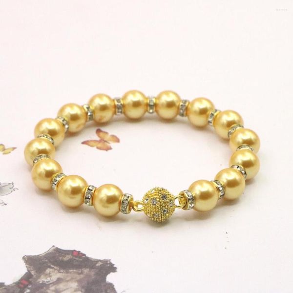 Link Armbänder Goldene Perle Armband Für Frauen Charme 10mm Shell Magnet Schnalle Handgemachte Herstellung Mädchen Geschenk Schmuck Freundschaft