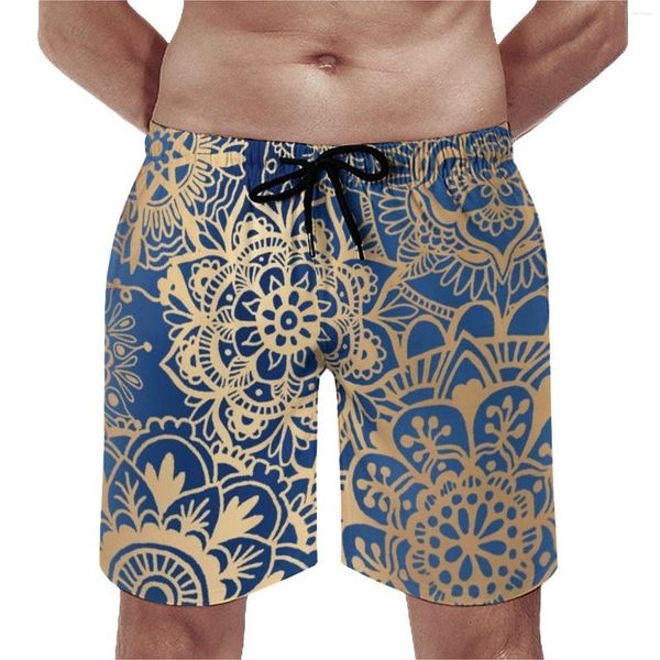 Pantaloncini da uomo Summer Board Gold Mandala Sport Fitness Pantaloni corti grafici con stampa floreale vintage Costume da bagno casual ad asciugatura rapida