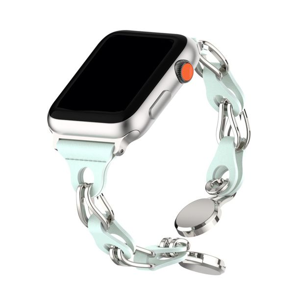 Ausgehöhltes Lederarmband, Metallarmband mit magnetischer Schnalle für Apple Watch Band 49 mm, 44 mm, 42 mm, 41 mm, 40 mm, 38 mm, luxuriöses Damenarmband für Iwatch 8 Ultra, 7 SE, 6, 5, 3 Serie