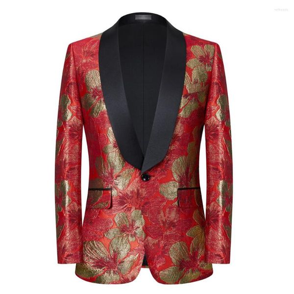 Herrenanzüge Mann Rot Floral Jacquard Hochzeit Smoking Für Trauzeugen Männer Schal Revers Jacke Formale Business-Blazer