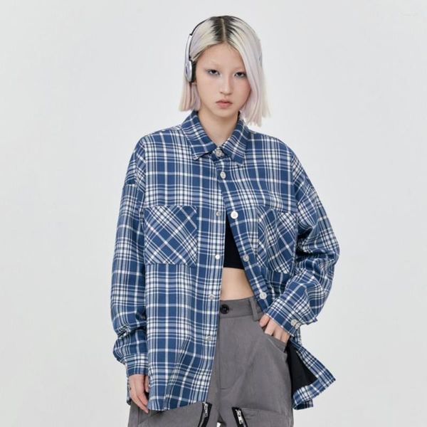 Herren T-Shirts Übergröße Große Lose Vintage Plaid Y2k Langarm Tops T-Shirt Für Männer Frauen Winter Gothic Stil Damen Und Blusen