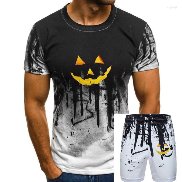 Fatos de treino masculinos brilham no escuro jack o'lanterna rosto halloween abóbora traje unisex camiseta roupas masculinas camiseta