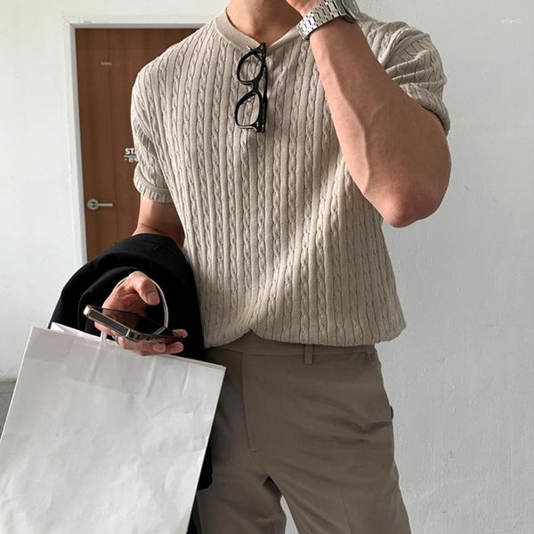 Herren T-Shirts 2023 Premium Knited T-Shirt Casual Korean Streetwear Khaki Kurzarm Slim Solid Color O Neck Tees M-3XL Sommer Luxus