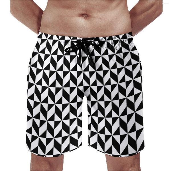 Herren-Shorts, abstraktes Geometrie-Brett, schwarz und weiß, lässig, Strand, Männer, individuell, Sport, schnell trocknend, Badehose, Geburtstagsgeschenk