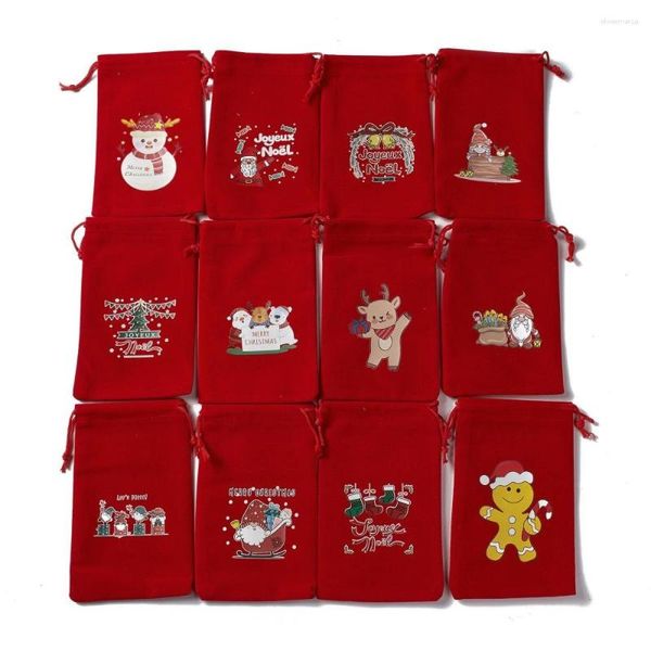 Bolsas de jóias 24 pcs Natal cordão presente sacos de veludo bolsa festa de casamento favor de Natal para embrulho de presente de feriado