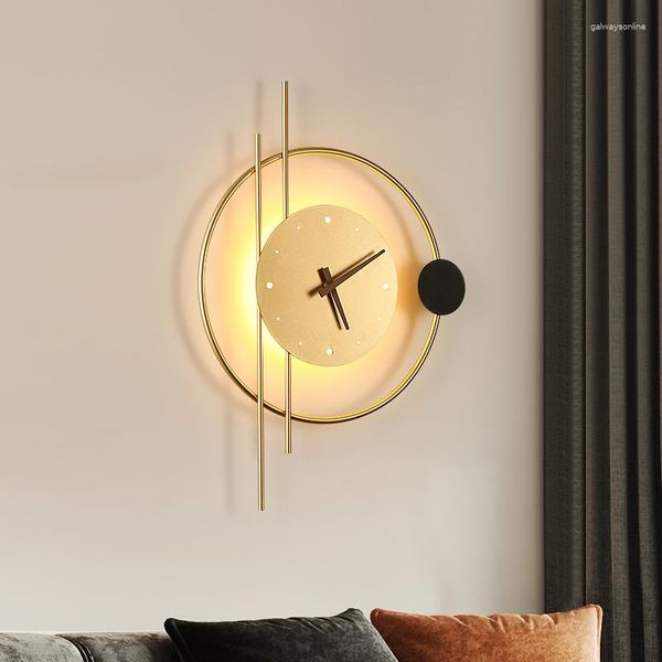 Lampada da parete Lampadario con orologio Sala da pranzo Soggiorno TV Sfondo Decor Corridoio Luce Nordica Comodino camera da letto silenziosa